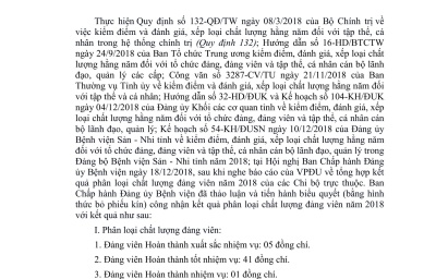 THÔNG BÁO Về công nhận phân loại chất lượng đảng viên năm 2018